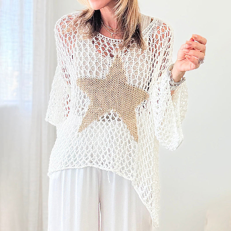Women's Fashion Round Neck Crochet Fishnet Top