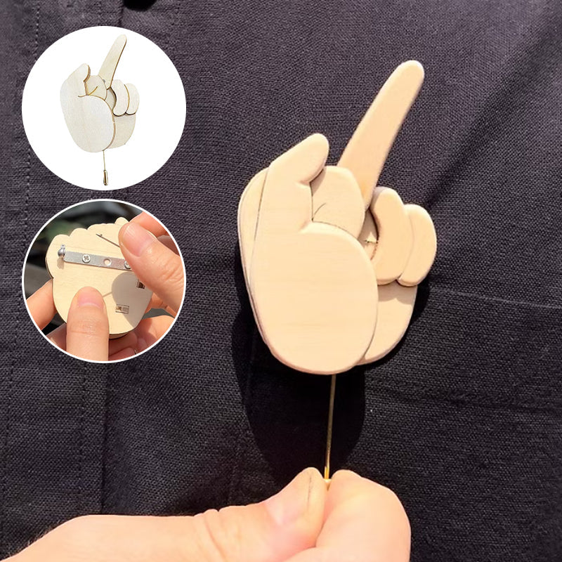 Funny Wooden Finger Brooch