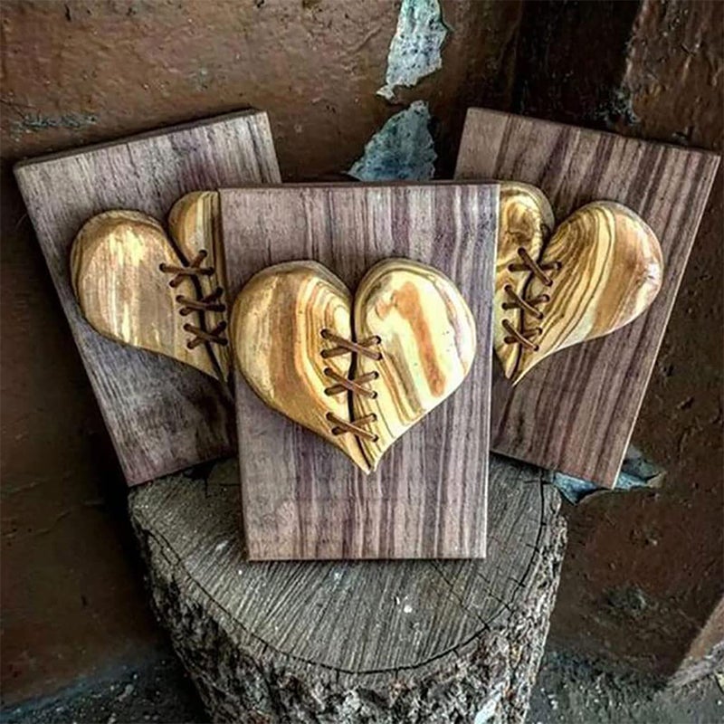 Hand Carved Wood Heart Hanging Wall Decoration