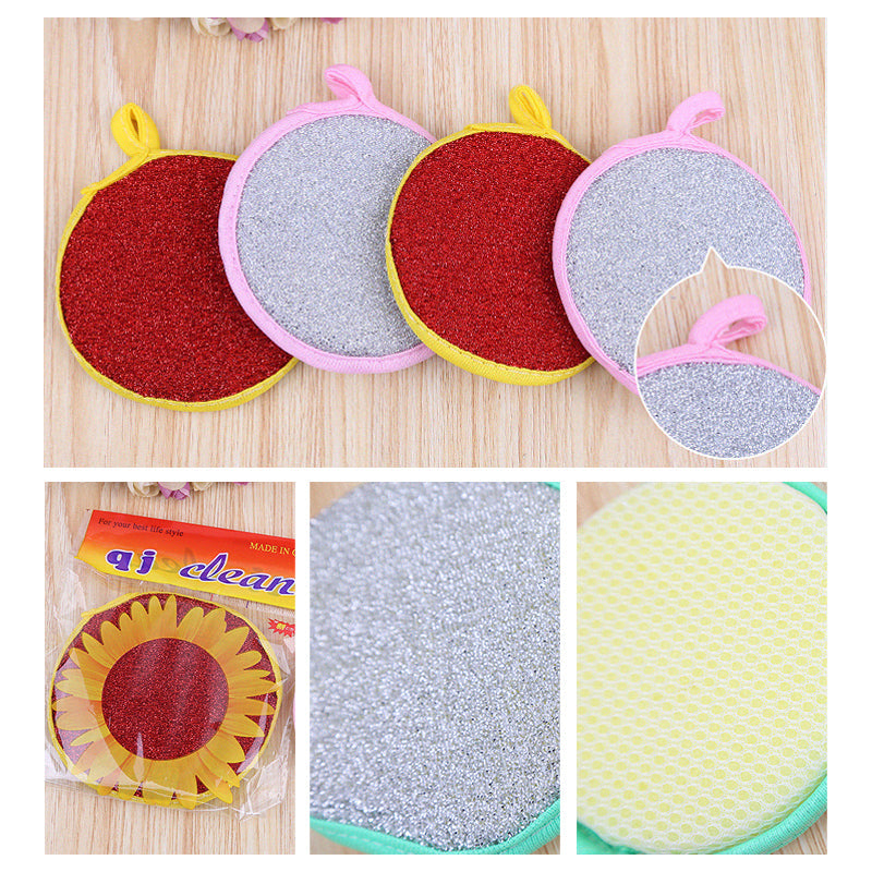 Multi-Purpose Kitchen Double Side Round Dishwashing Sponge (5 pcs)