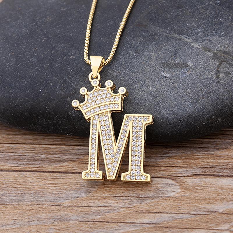 New Luxury A-Z Crown Alphabet Pendant Chain Necklace