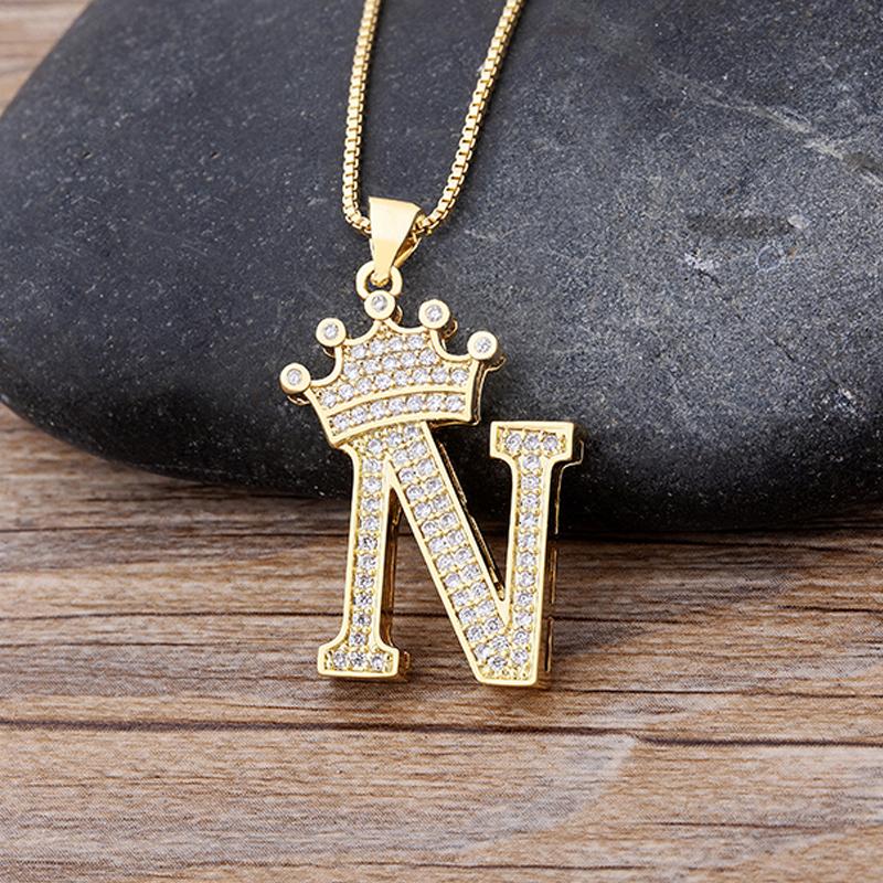 New Luxury A-Z Crown Alphabet Pendant Chain Necklace