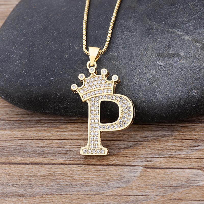 New Luxury A-Z Crown Alphabet Pendant Chain Necklace