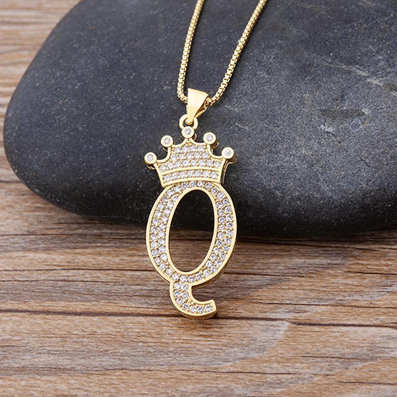 New Luxury A-Z Crown Alphabet Pendant Chain Necklace
