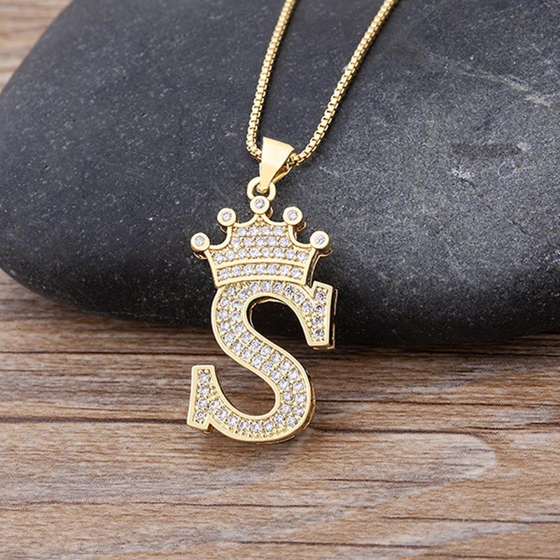 New Luxury A-Z Crown Alphabet Pendant Chain Necklace