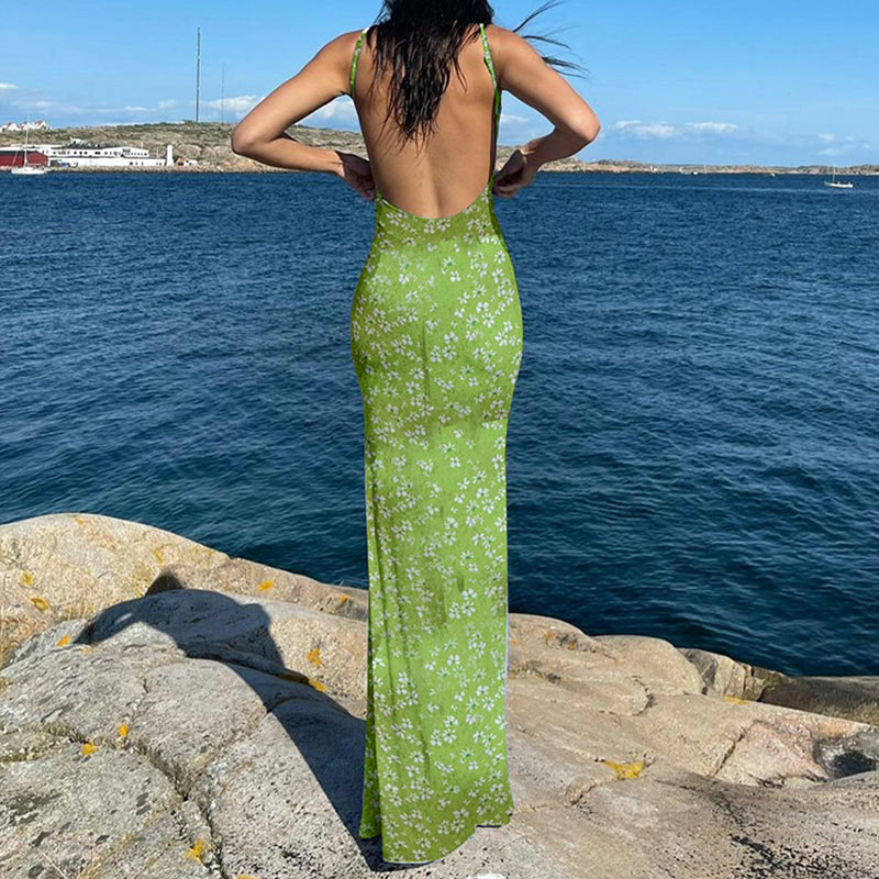 Women's Floral Sexy Backless Long Dress