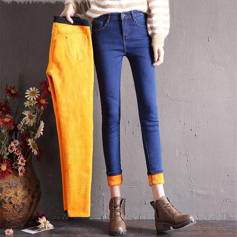 Stretchy Women Fleece Lined Winter Jeans