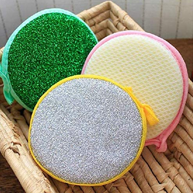 Multi-Purpose Kitchen Double Side Round Dishwashing Sponge (5 pcs)