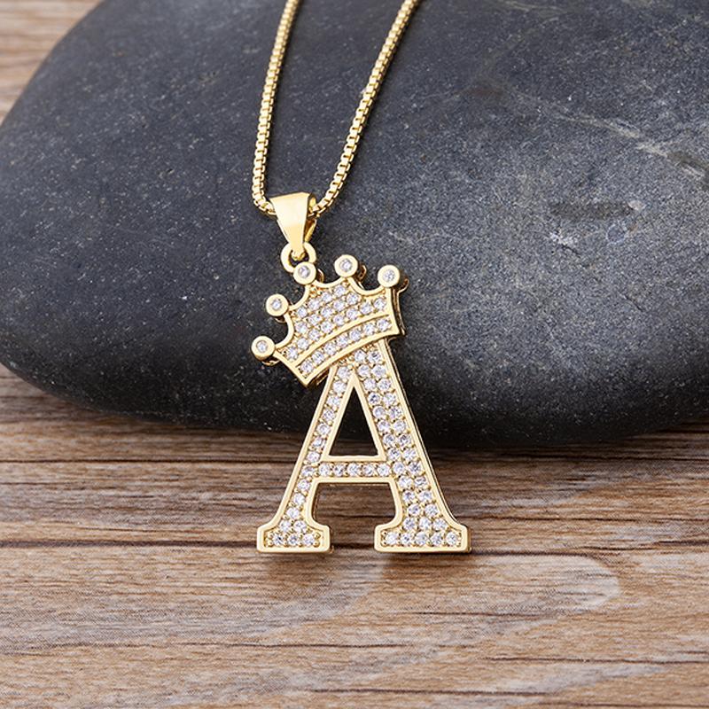 New Luxury A-Z Crown Alphabet Pendant Chain Necklace