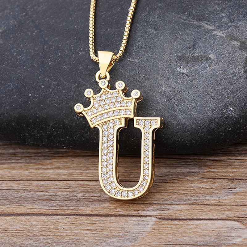 New Luxury A-Z Crown Alphabet Pendant Chain Necklace