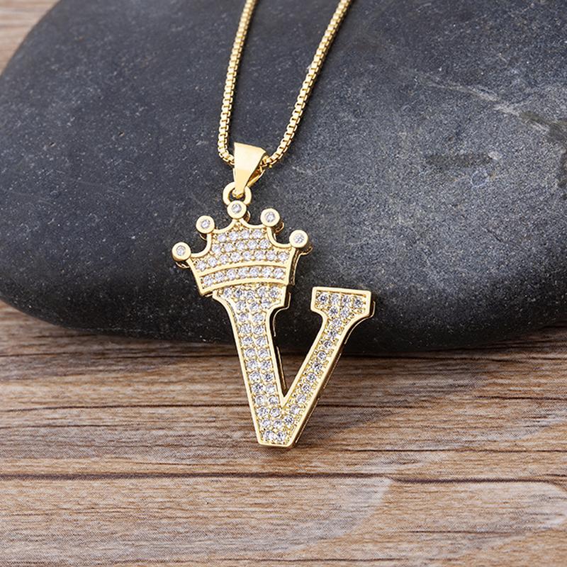 New Luxury A-Z Crown Alphabet Pendant Chain Necklace