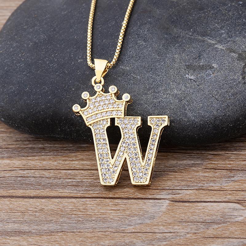 New Luxury A-Z Crown Alphabet Pendant Chain Necklace