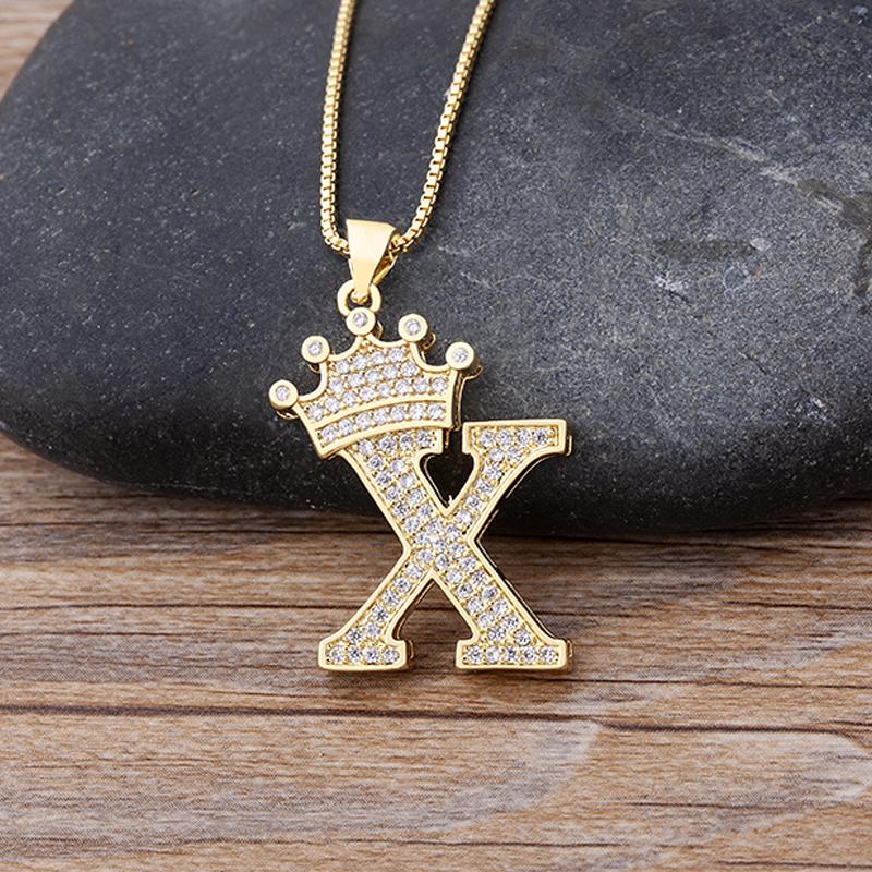 New Luxury A-Z Crown Alphabet Pendant Chain Necklace