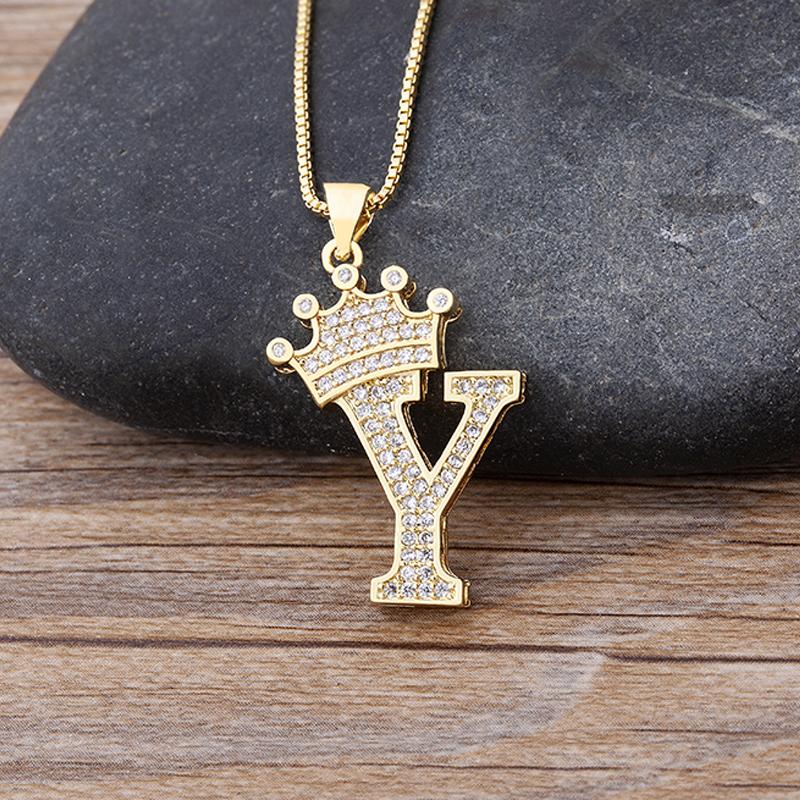 New Luxury A-Z Crown Alphabet Pendant Chain Necklace