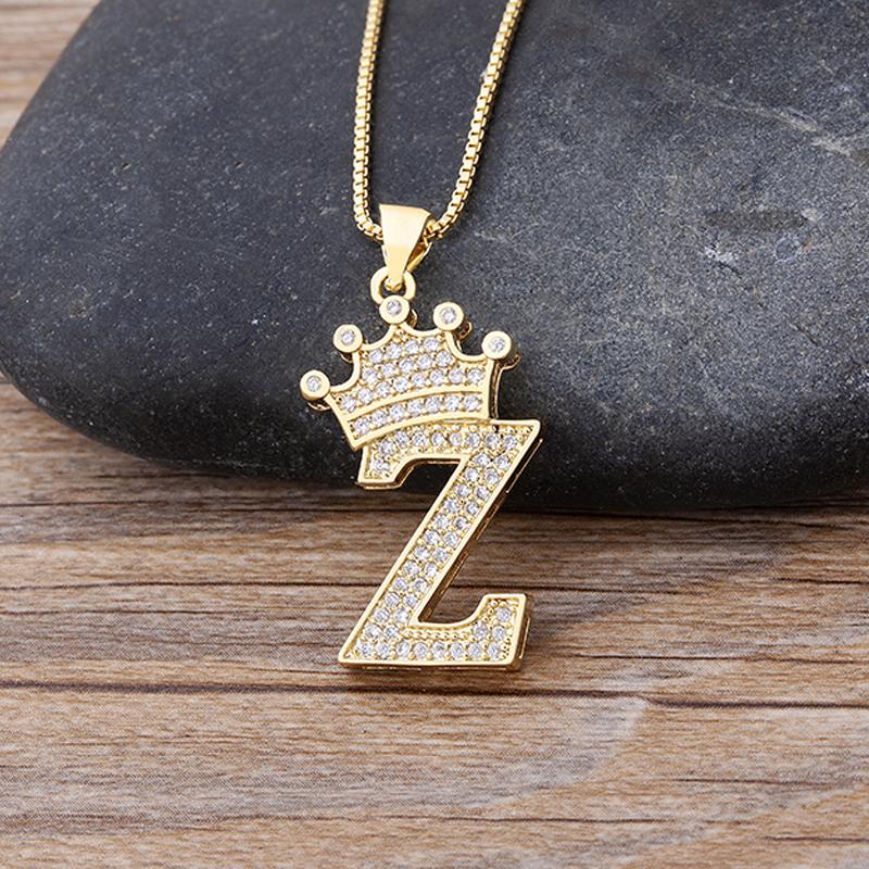 New Luxury A-Z Crown Alphabet Pendant Chain Necklace