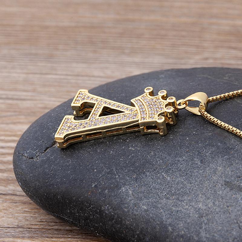 New Luxury A-Z Crown Alphabet Pendant Chain Necklace