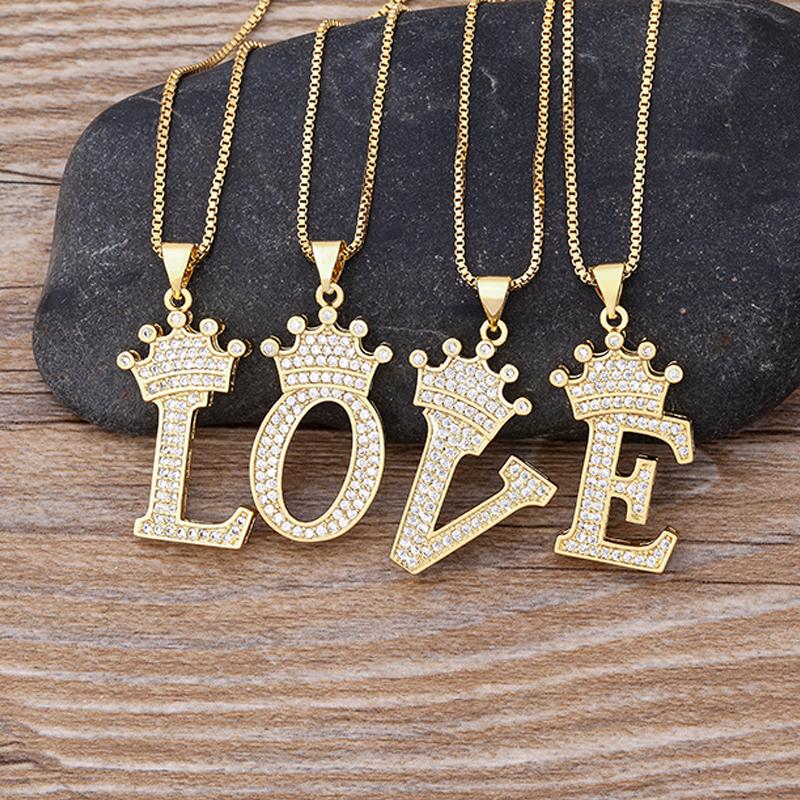 New Luxury A-Z Crown Alphabet Pendant Chain Necklace