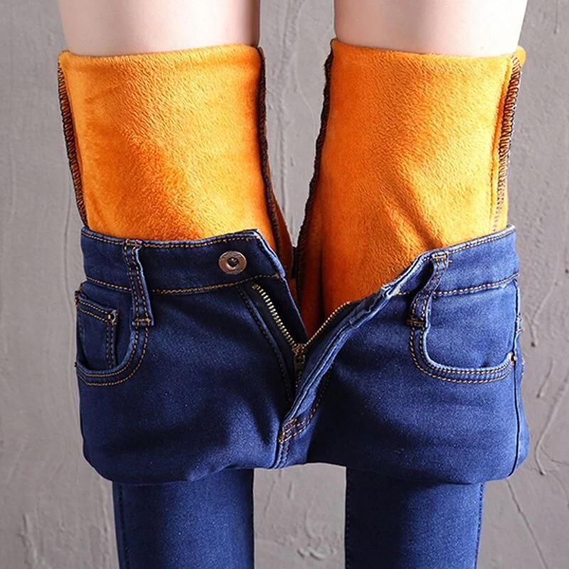 Stretchy Women Fleece Lined Winter Jeans