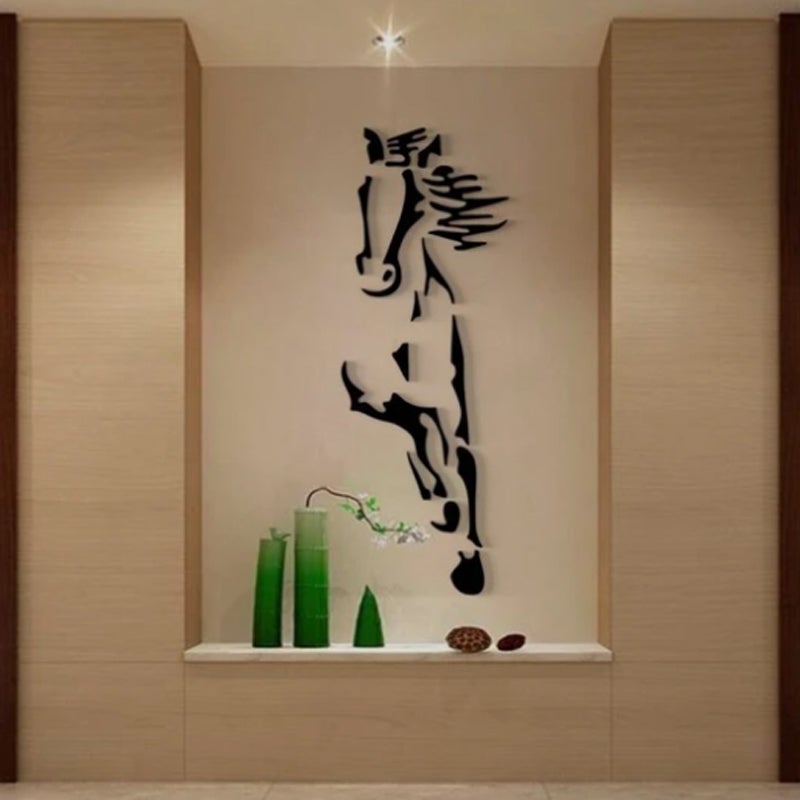 Galloping Horse Wall Decoration, 3D Acrylic Modern Mirror Steed Wall Sticker