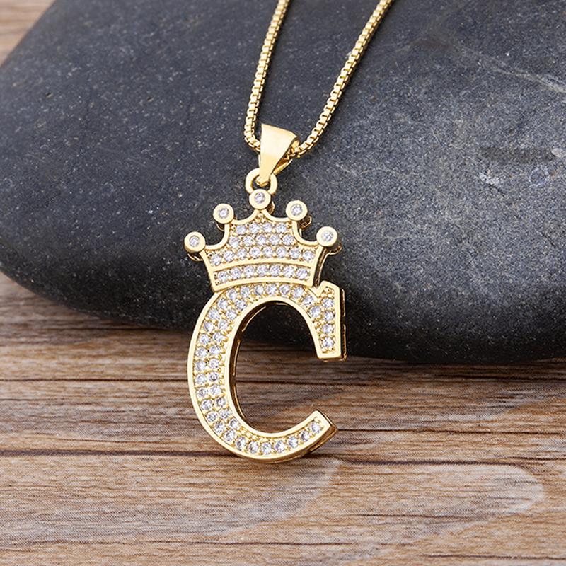 New Luxury A-Z Crown Alphabet Pendant Chain Necklace
