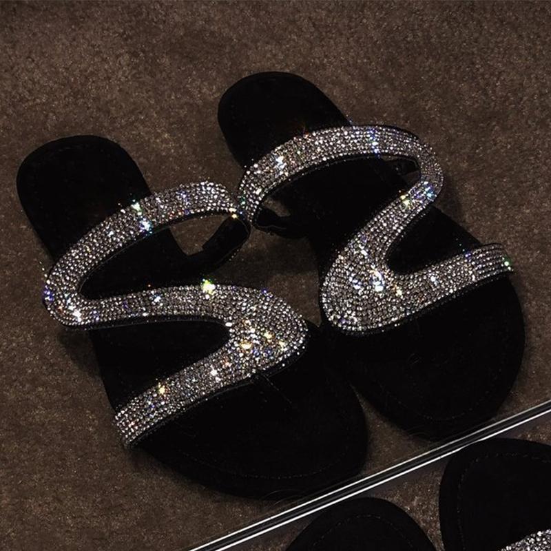 Women Shiny Slippers Casual Embellished Toe Post Shoes