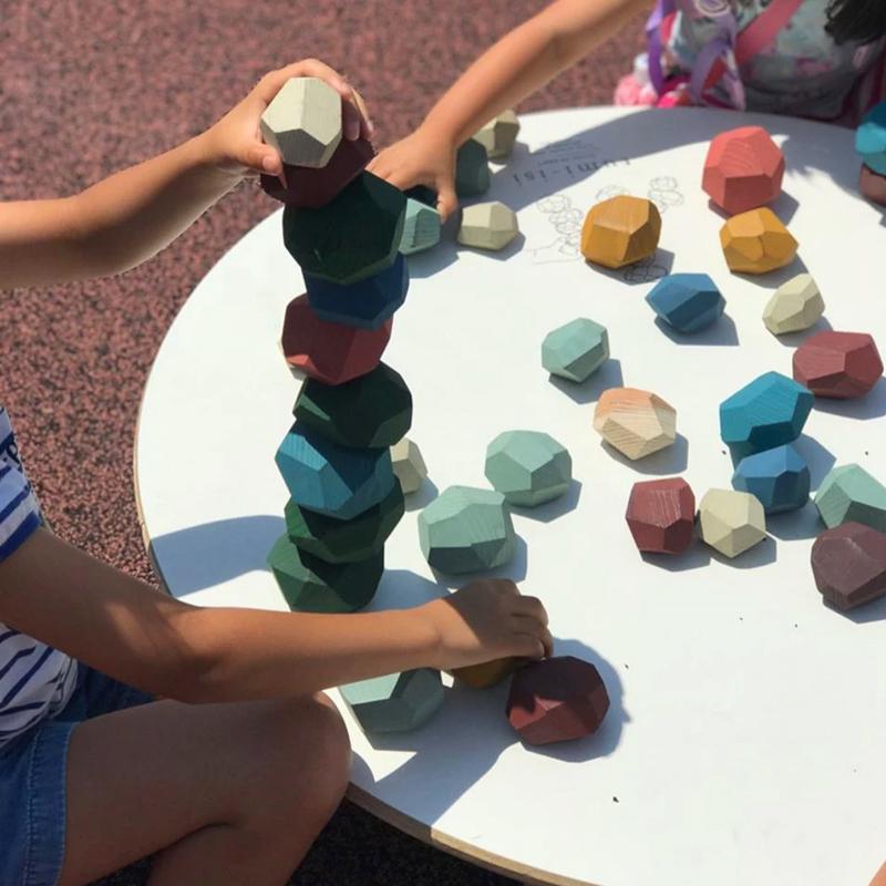 Wood Rock Set Balancing Blocks Natural Wood Toy