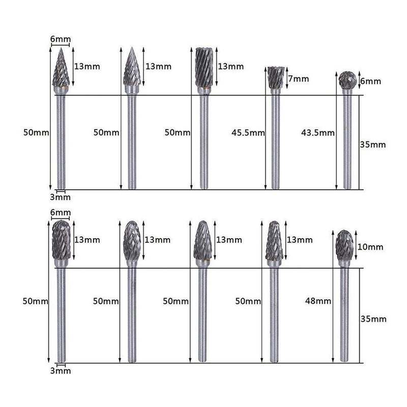 DOMOM 10 in 1 Tungsten Steel Grinding Head ( 10PCS )