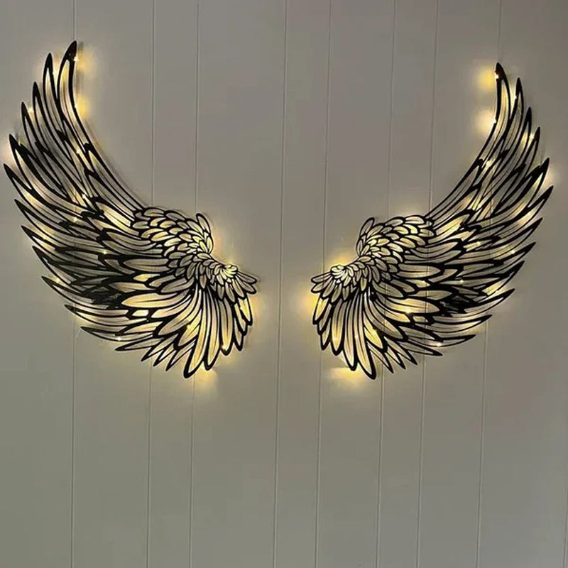 Black Angel Wings Metal Wings Wall Art with LED Lights