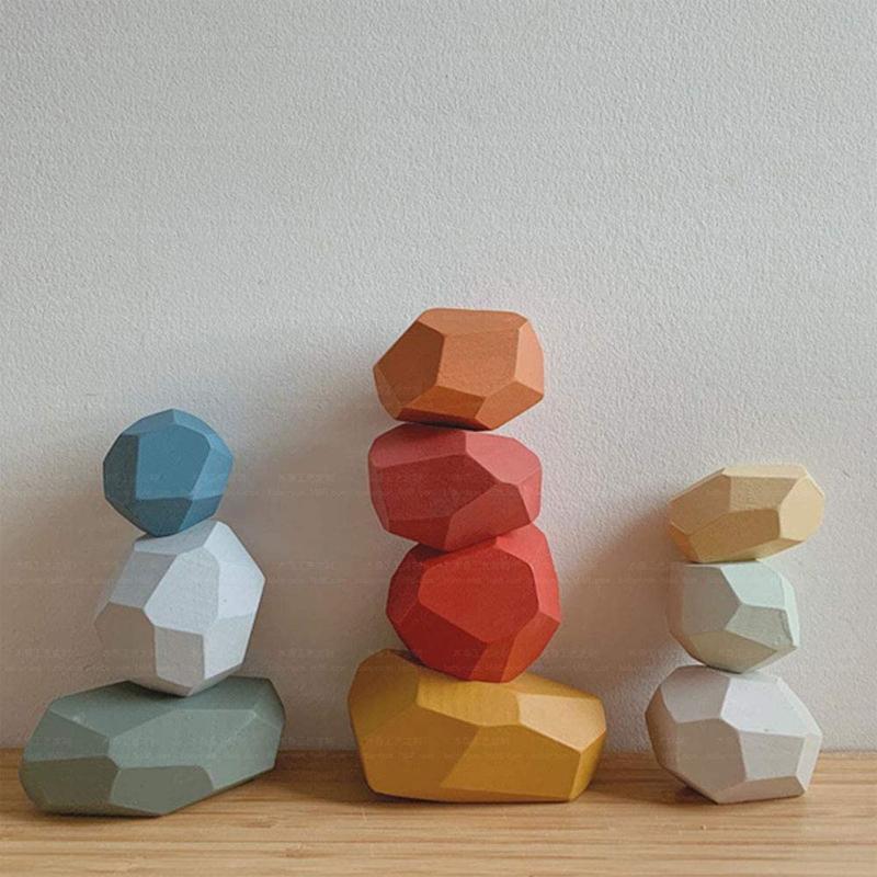 Wood Rock Set Balancing Blocks Natural Wood Toy