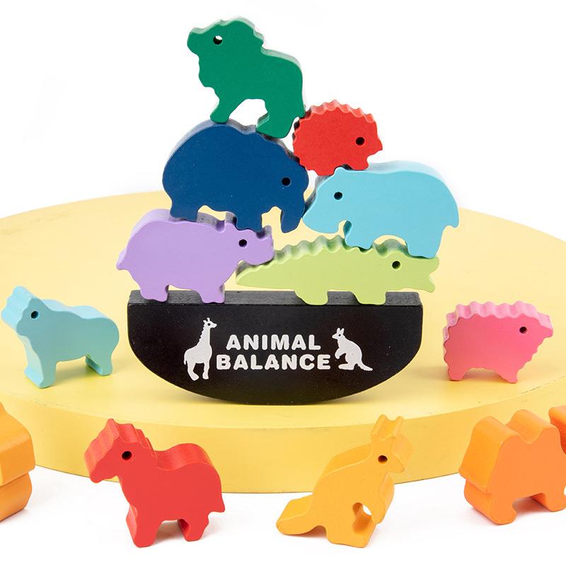 Children Montessori Wooden Animal Balance Blocks
