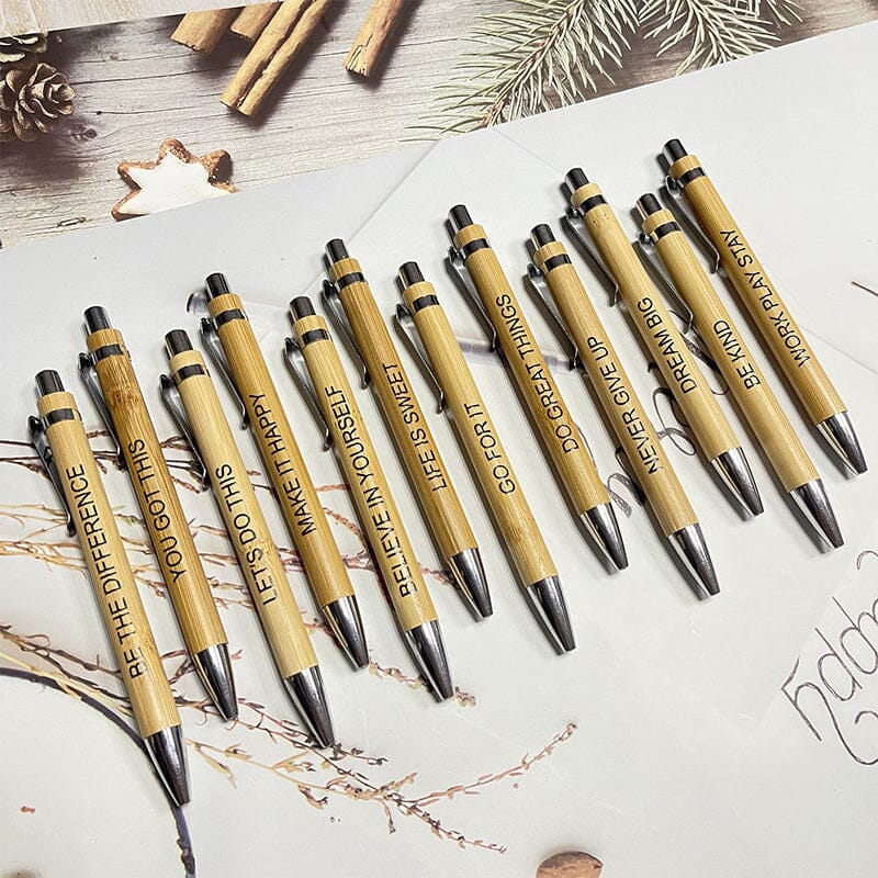 12 pcs Funny Bamboo Ballpoint Pens