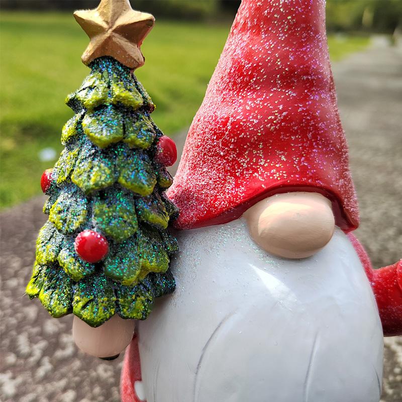 Resin Gnome Statue Holding Cardinal And Christmas Tree