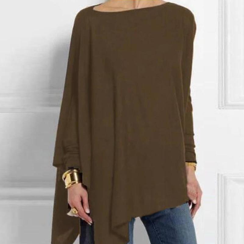 Round Neck Long Sleeve Cotton-Blend Shirts & Tops