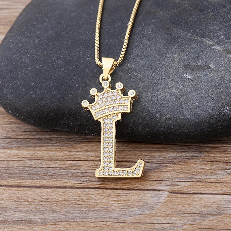 New Luxury A-Z Crown Alphabet Pendant Chain Necklace