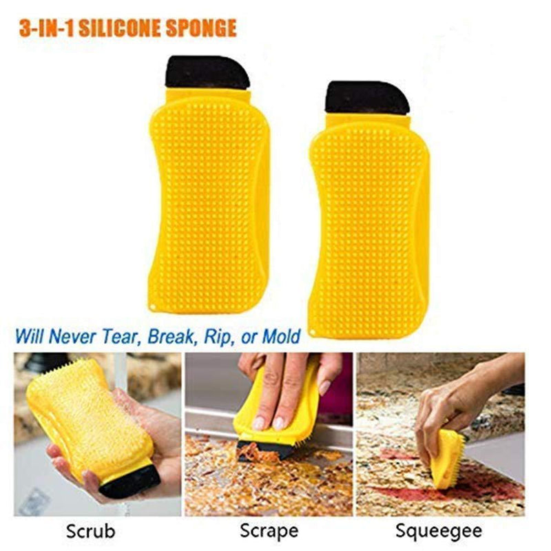 3-in-1 Silicone Cleaning Brush Scrub，Scrape & Squeegee