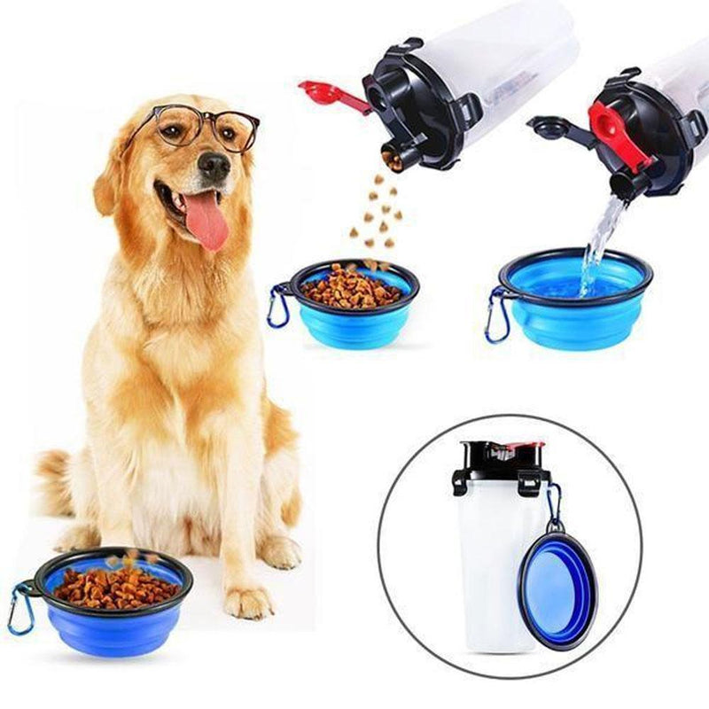 Mvstu™ 2-in-1 Pet Travel Water & Food Bottle with Foldable Bowl