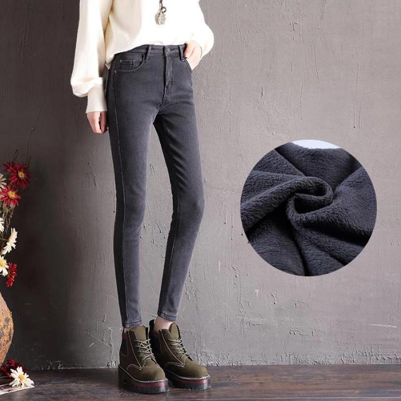 Stretchy Women Fleece Lined Winter Jeans