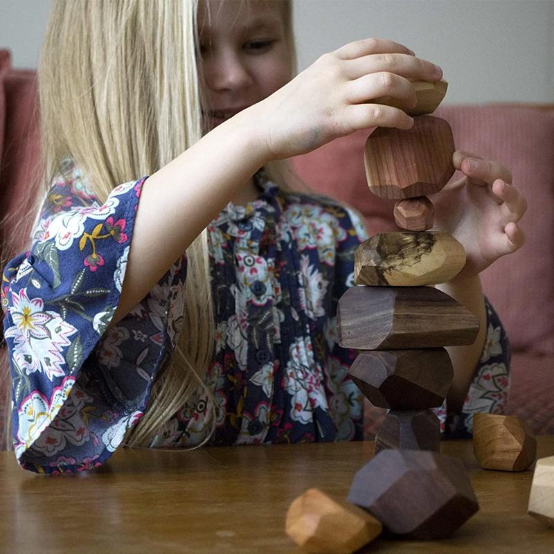 Wood Rock Set Balancing Blocks Natural Wood Toy