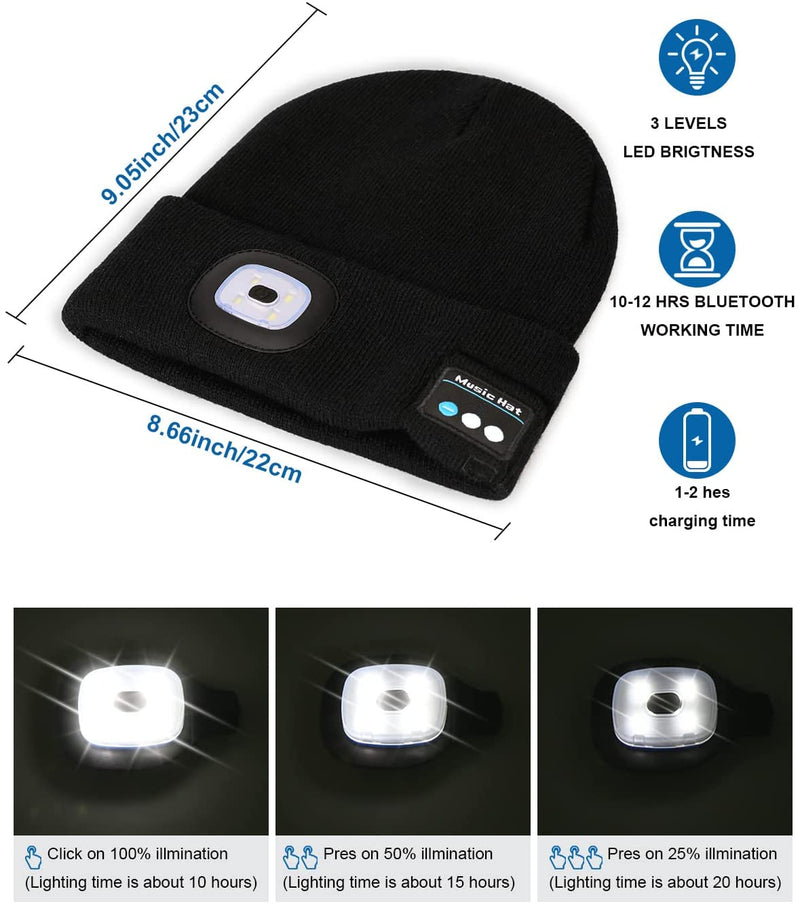 Bluetooth Beanie Hat with LED Headlight