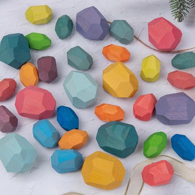 Wood Rock Set Balancing Blocks Natural Wood Toy