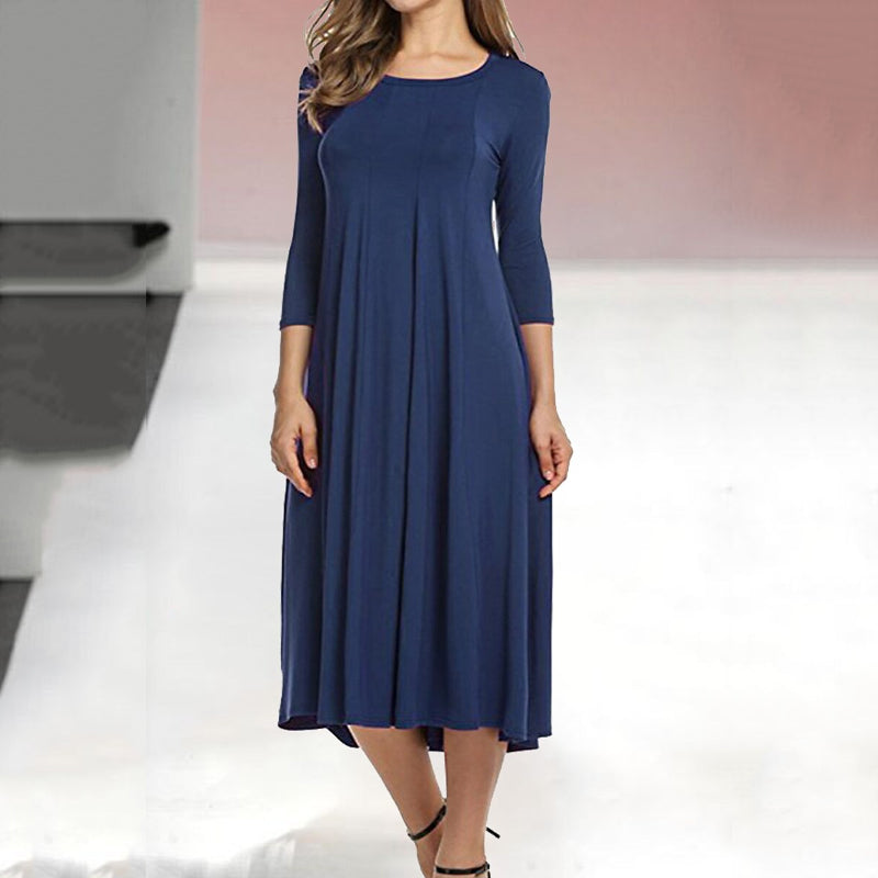 Women's New Mid-sleeve Solid Color Swing Dress