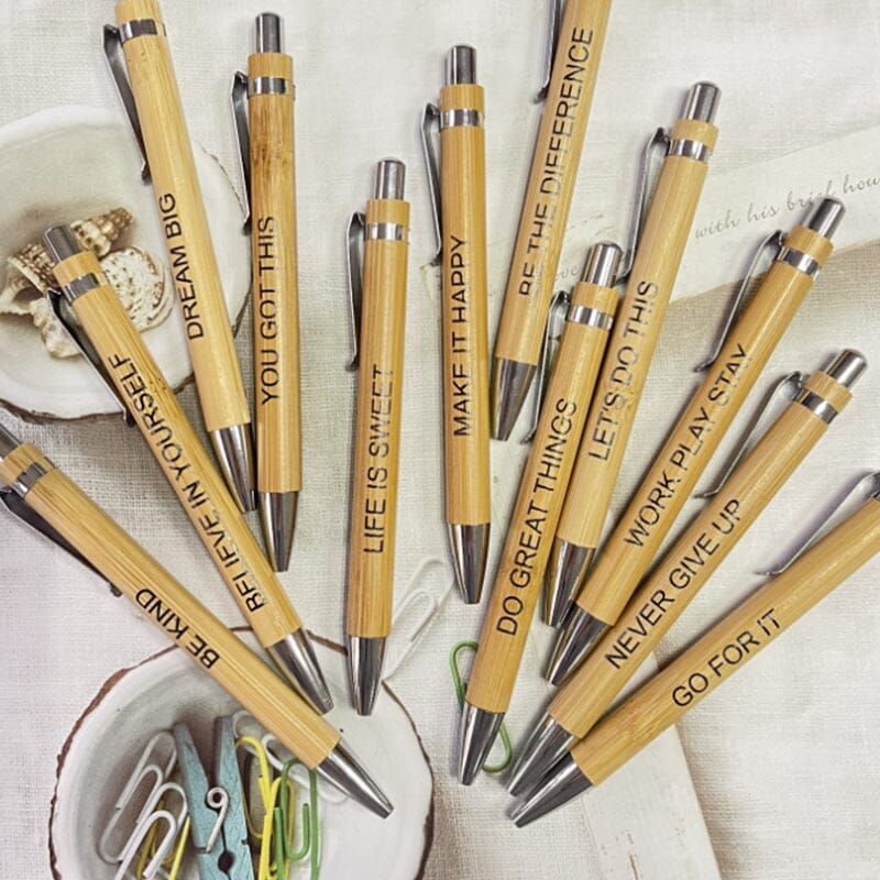 12 pcs Funny Bamboo Ballpoint Pens