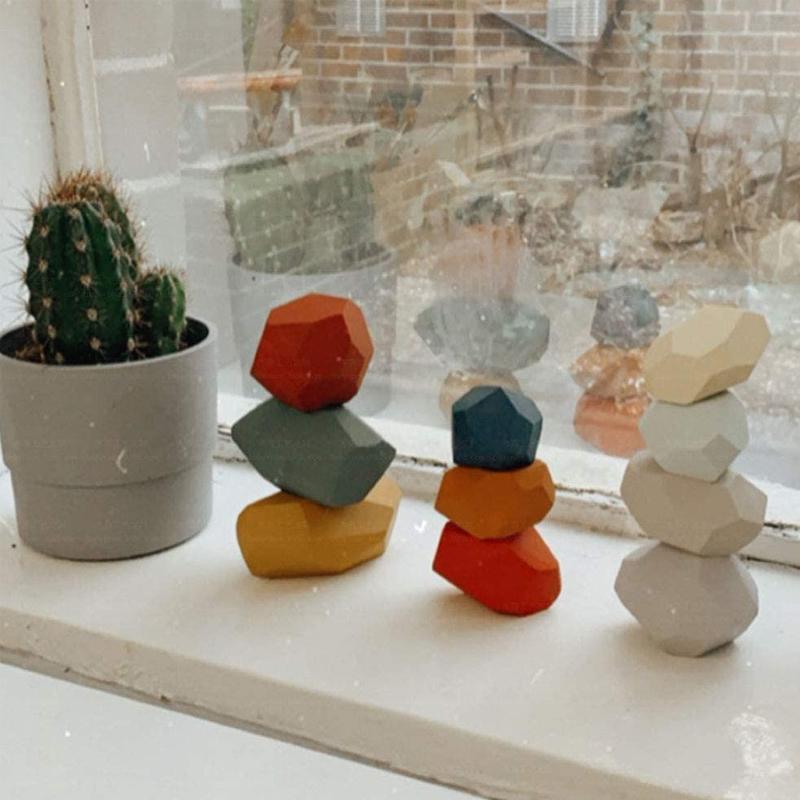 Wood Rock Set Balancing Blocks Natural Wood Toy
