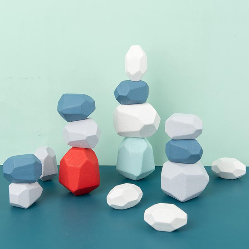 Wood Rock Set Balancing Blocks Natural Wood Toy