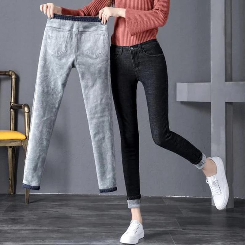 Stretchy Women Fleece Lined Winter Jeans