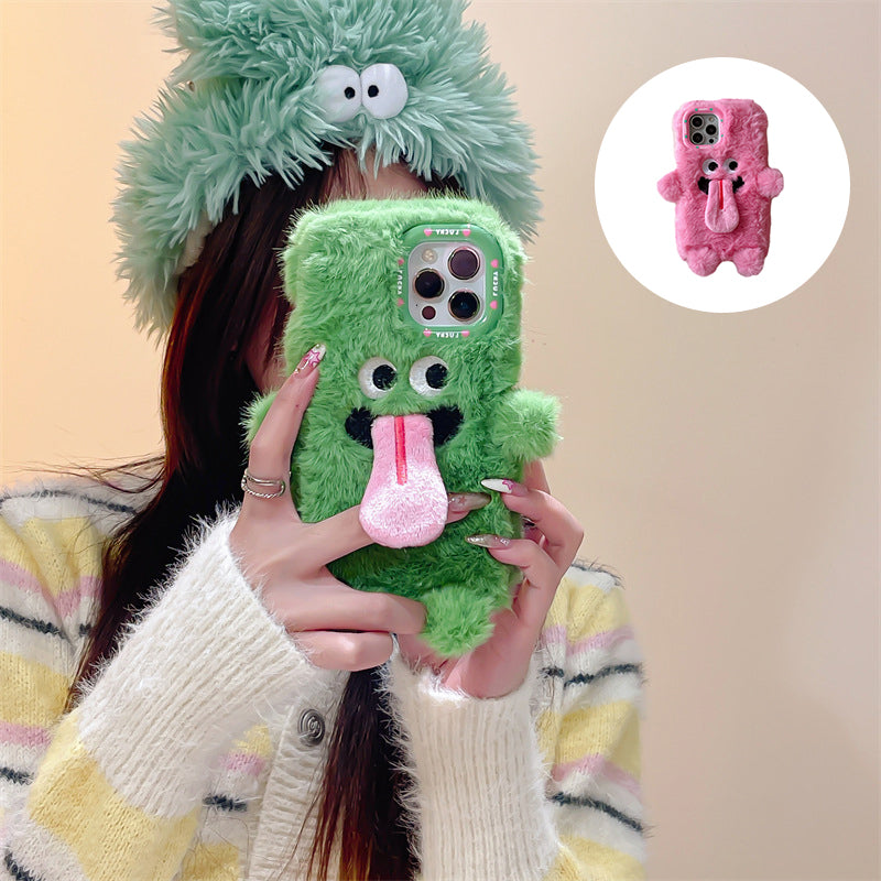 Funny Tongue Sticking Out Plush Mobile Phone Case For iPhone