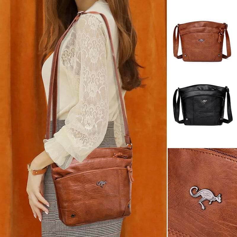 Soft Leather Messenger Multi Pocket Large Capacity Shoulder Bag