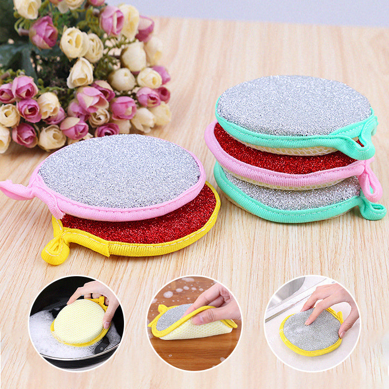 Multi-Purpose Kitchen Double Side Round Dishwashing Sponge (5 pcs)