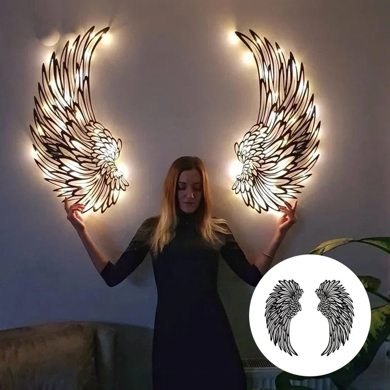 Black Angel Wings Metal Wings Wall Art with LED Lights