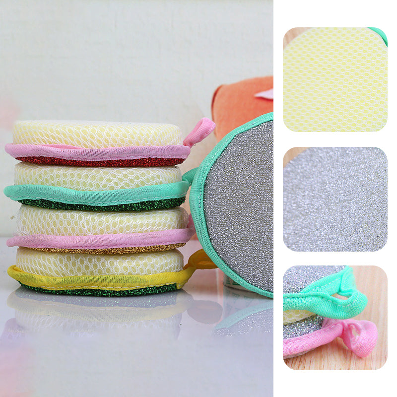 Multi-Purpose Kitchen Double Side Round Dishwashing Sponge (5 pcs)